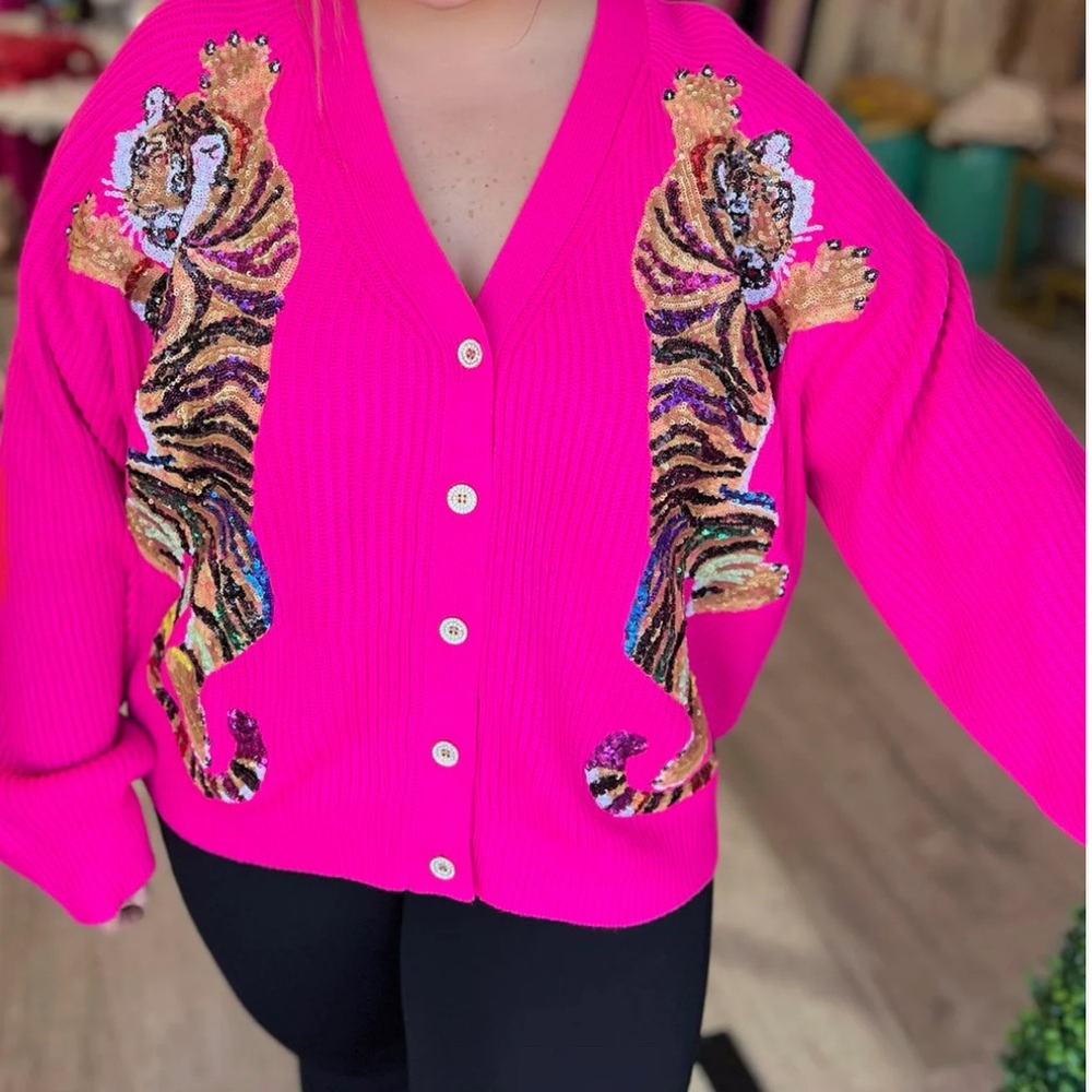 QUEEN OF SPARKLES Pink Cardigan with Tiger Embroidery - Picture 4 of 4